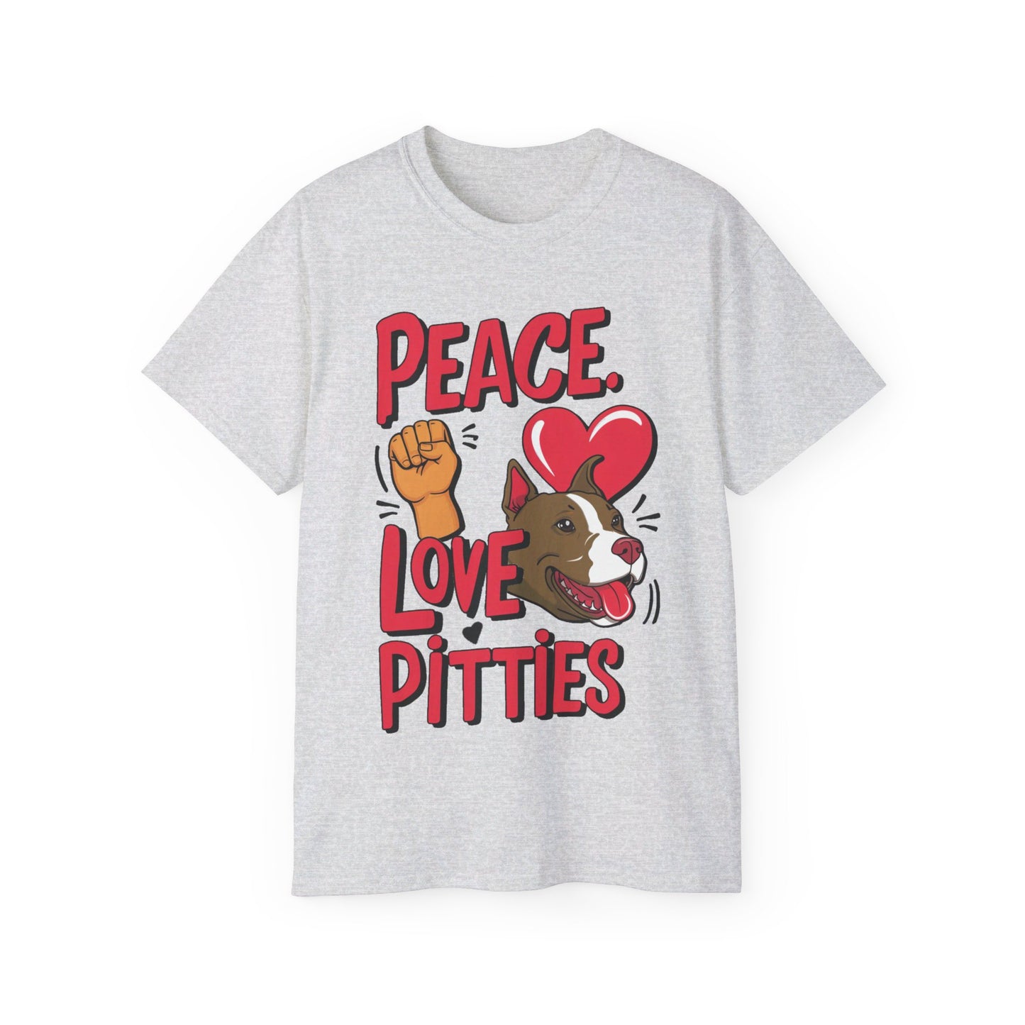 Cute Dog Cartoon Peace Love Pitties Unisex Organic T-Shirt