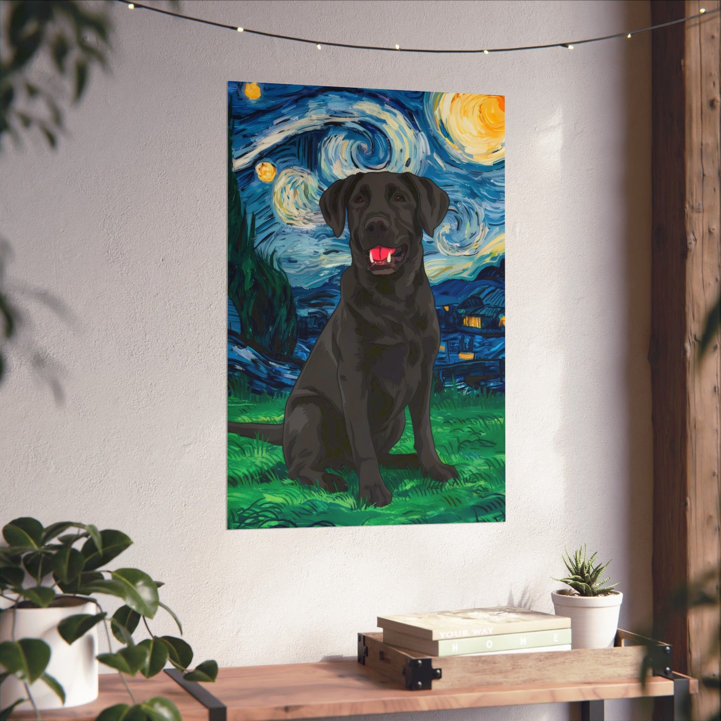 Cute Labrador Van Gogh Starry Night Matte Vertical Posters