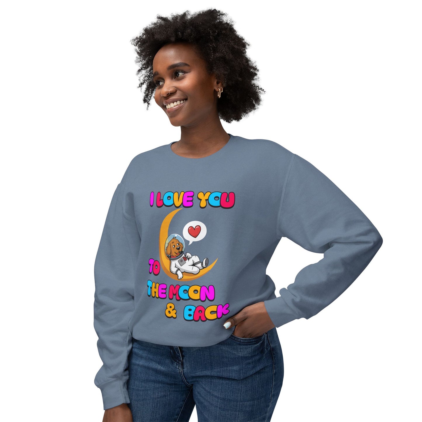 Dog Cartoon I Love You to the Moon and Back Valentine's Day Sweatshirt