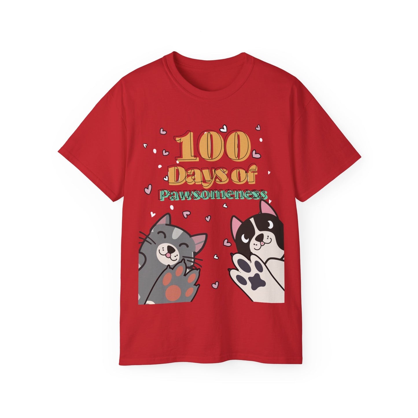 Cute Funny 100 Days of Pawsomeness Pet Lover Unisex Organic T-Shirt