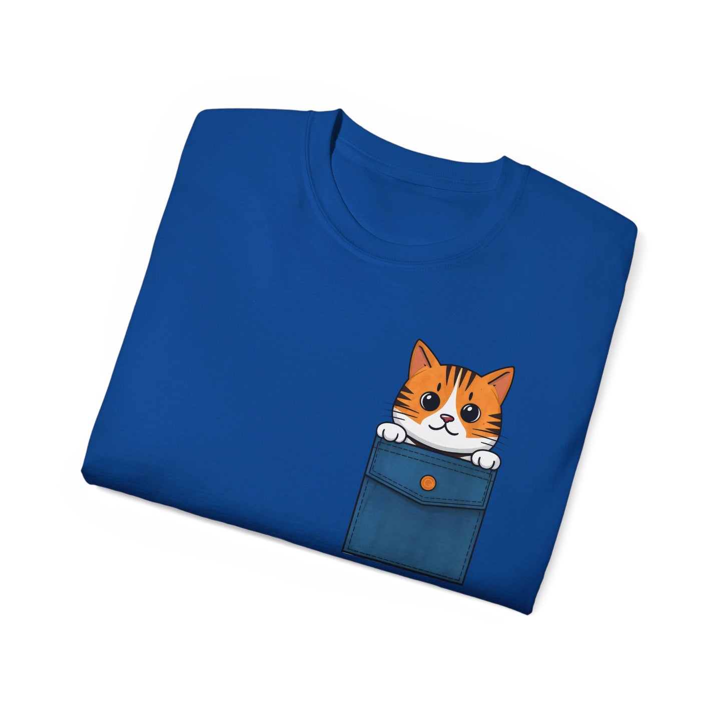 Cute Cartoon Cat in Pocket Unisex Organic T-Shirt