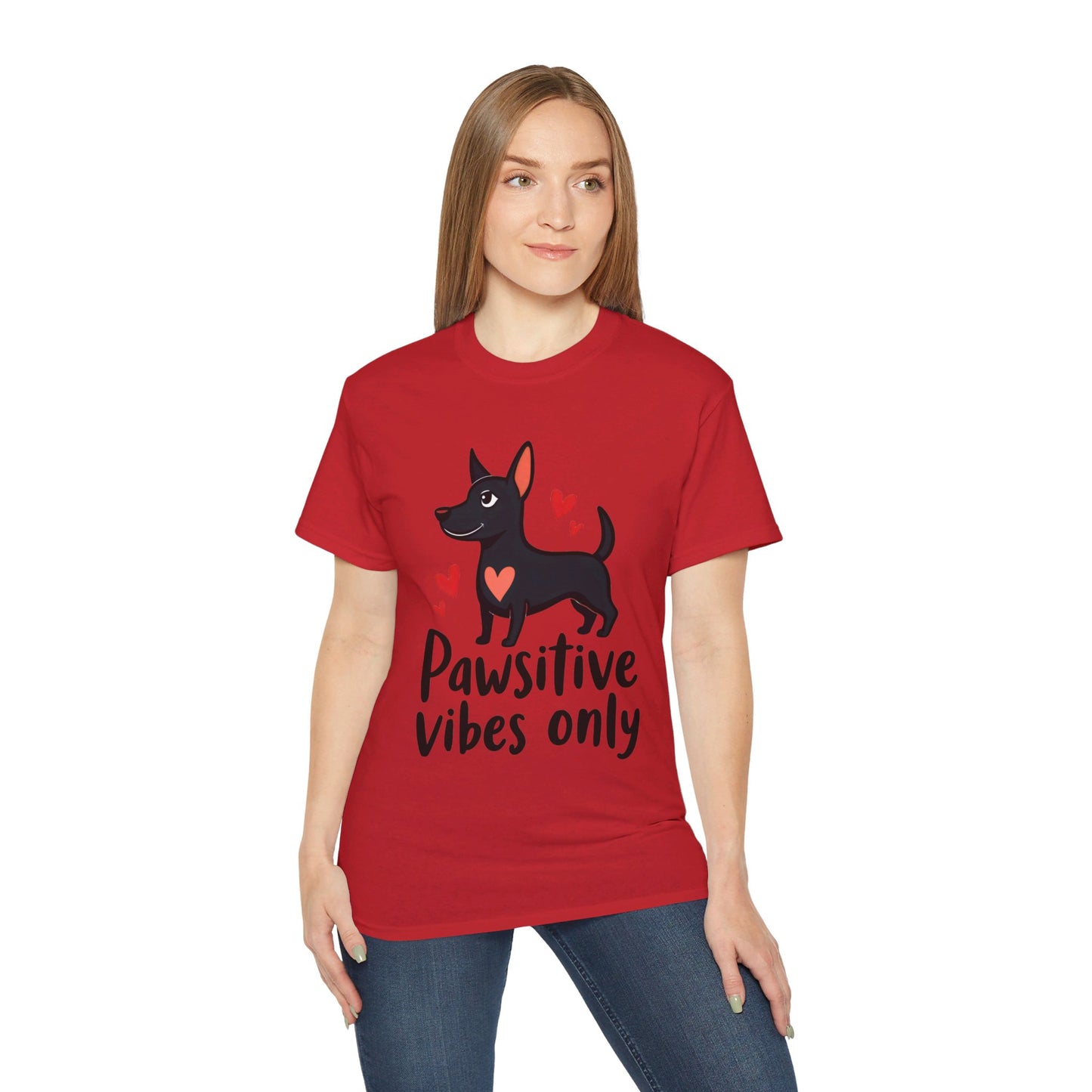 Cute Dog Cartoon Pawsitive Vibes Only Unisex Organic T-Shirt