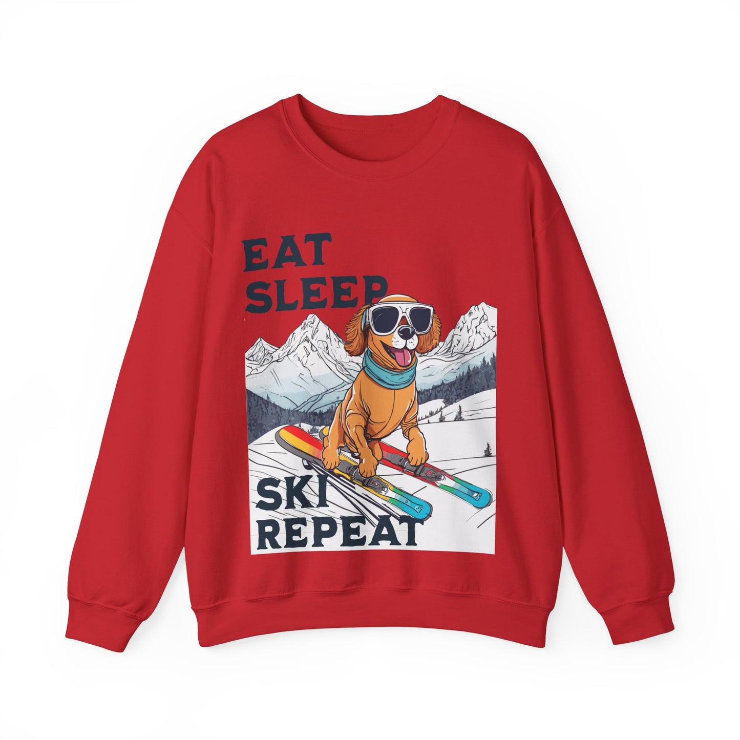 Cute Dog Cartoon Ski Lover Meme Crewneck Sweatshirt