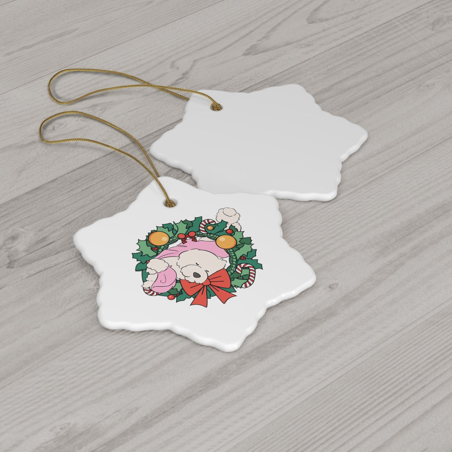 Cheeky Bichon Christmas Ceramic Ornament, 4 Shapes