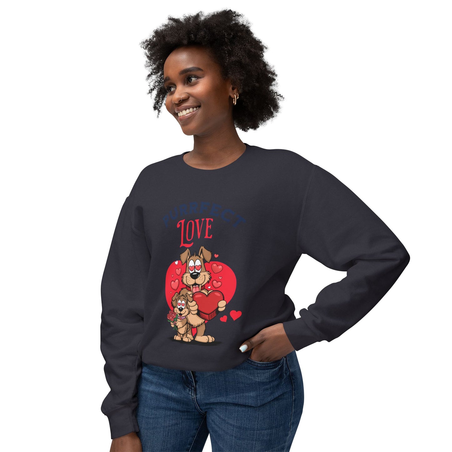 Cute Dog Cartoon Purrfect Love Valentine's Day Crewneck Sweatshirt