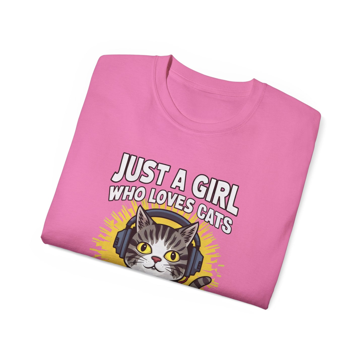 Cute Cartoon Just a Girl Who Loves Cats and Gaming Organic T-Shirt