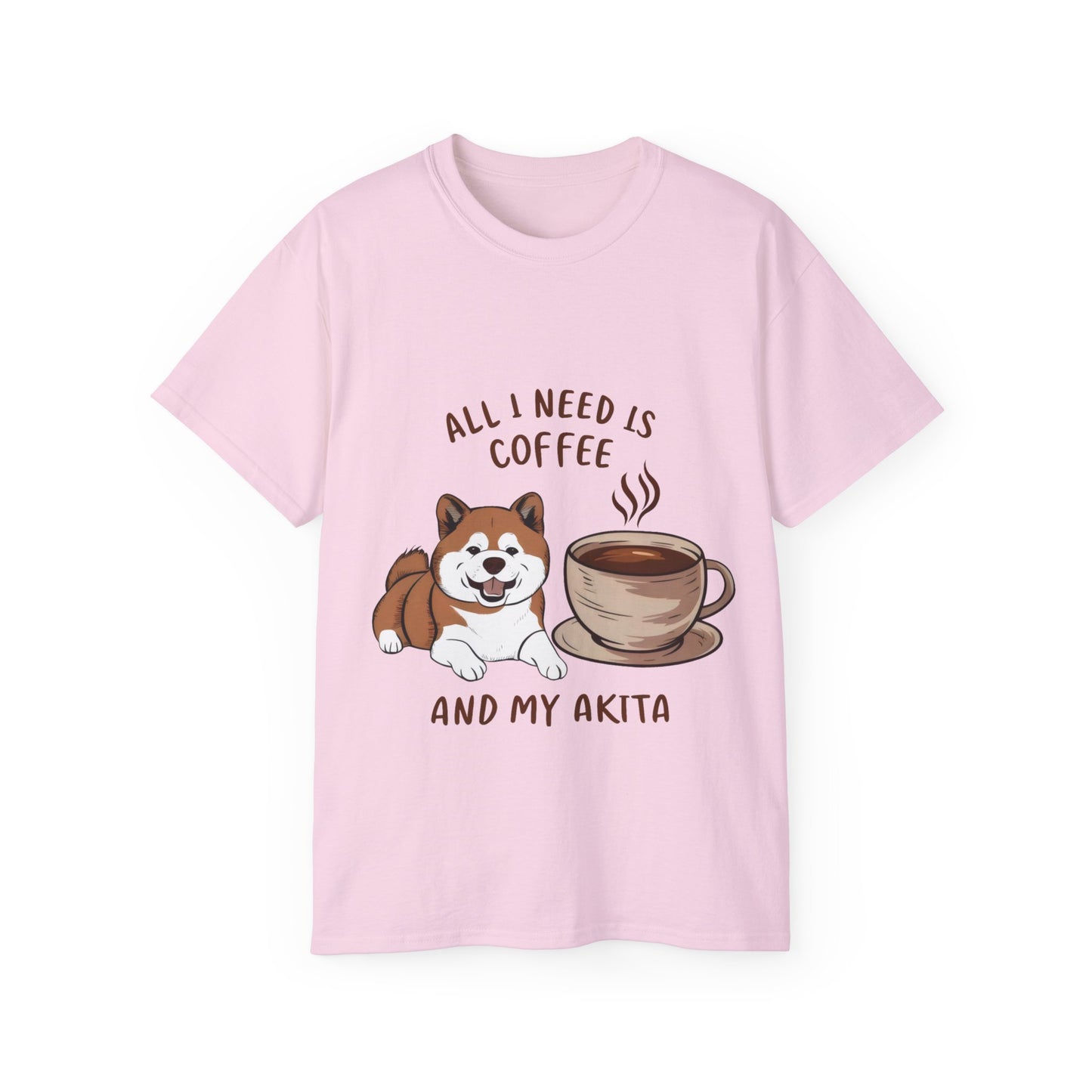 Cute Funny Cartoon All I Need is Coffee and My Akita Unisex Organic T-Shirt