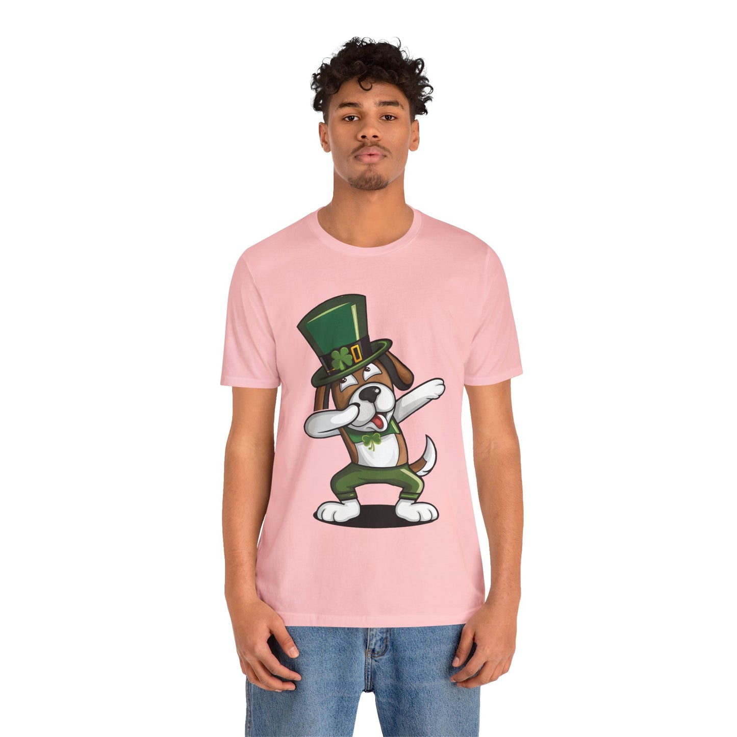 Cute Cartoon St Patrick's Day Dog Dabbing Unisex Jersey Short Sleeve Tee