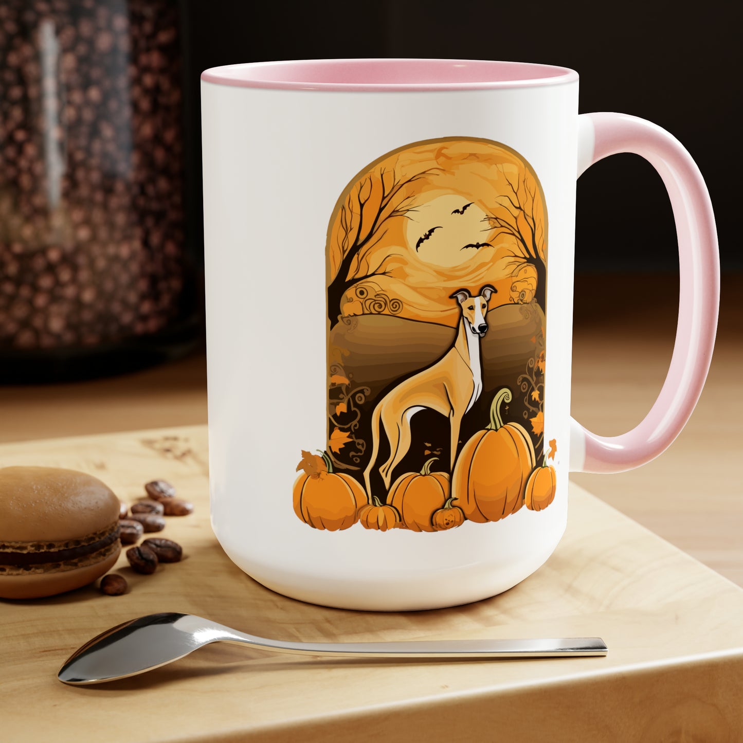 Greyhound Pumpkin Two-Tone Coffee Mugs, 15oz