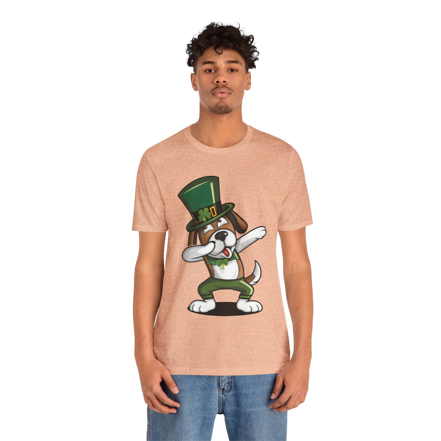 Cute Cartoon St Patrick's Day Dog Dabbing Unisex Jersey Short Sleeve Tee