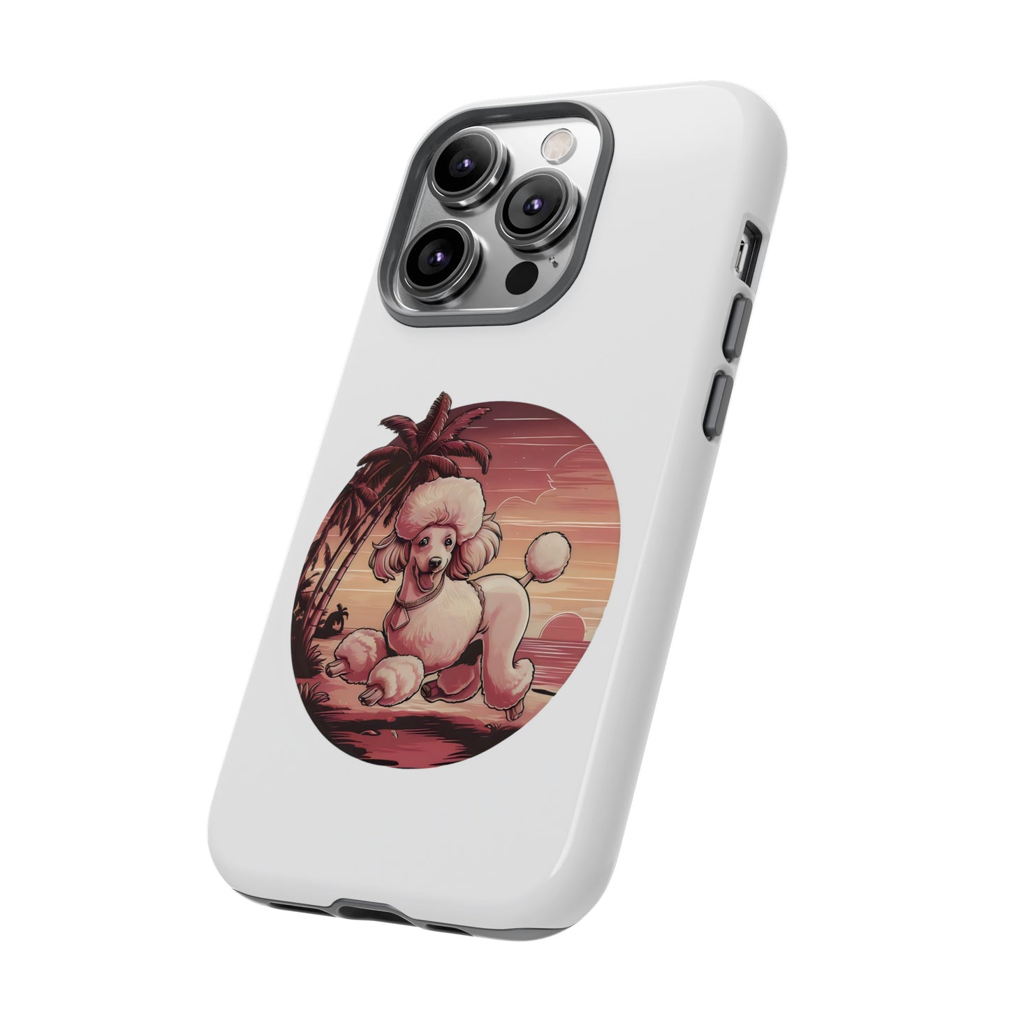 Cute Cartoon Poodle 80s Vintage Sunset Retro iPhone Tough Cases