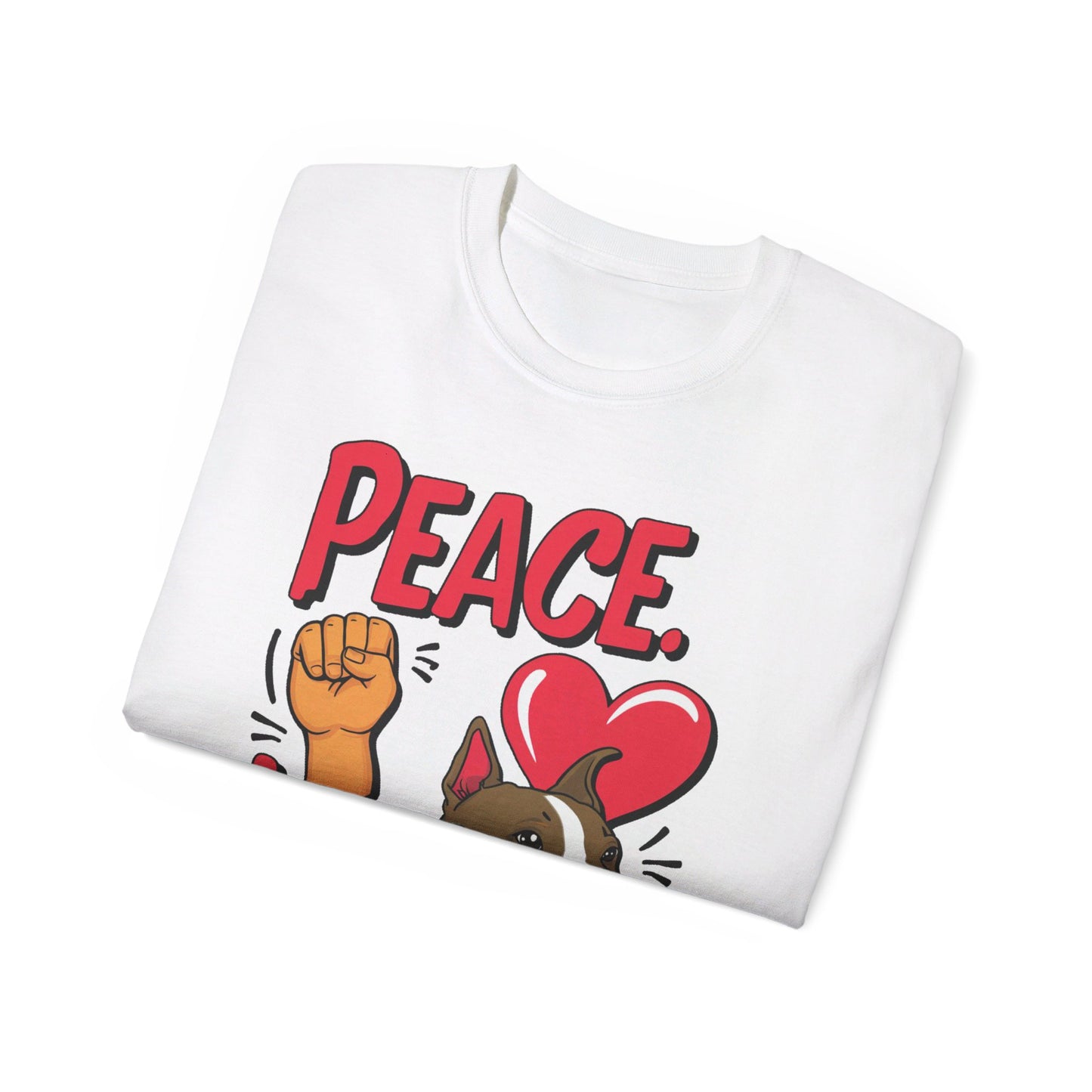 Cute Dog Cartoon Peace Love Pitties Unisex Organic T-Shirt