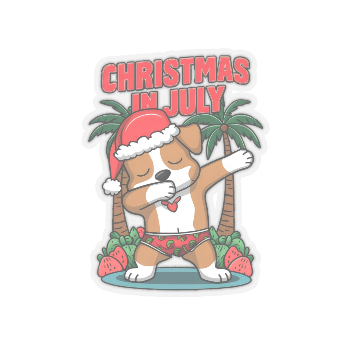 Cute Dog Cartoon Christmas in July Meme Kiss-cut Stickers