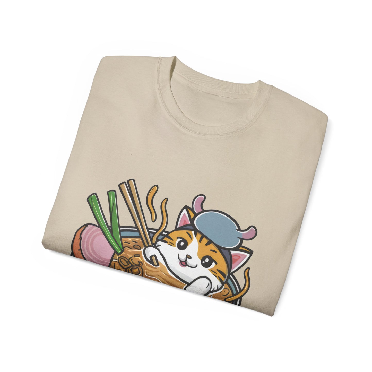 Cute Cartoon Cat Ramen Unisex Organic T-Shirt