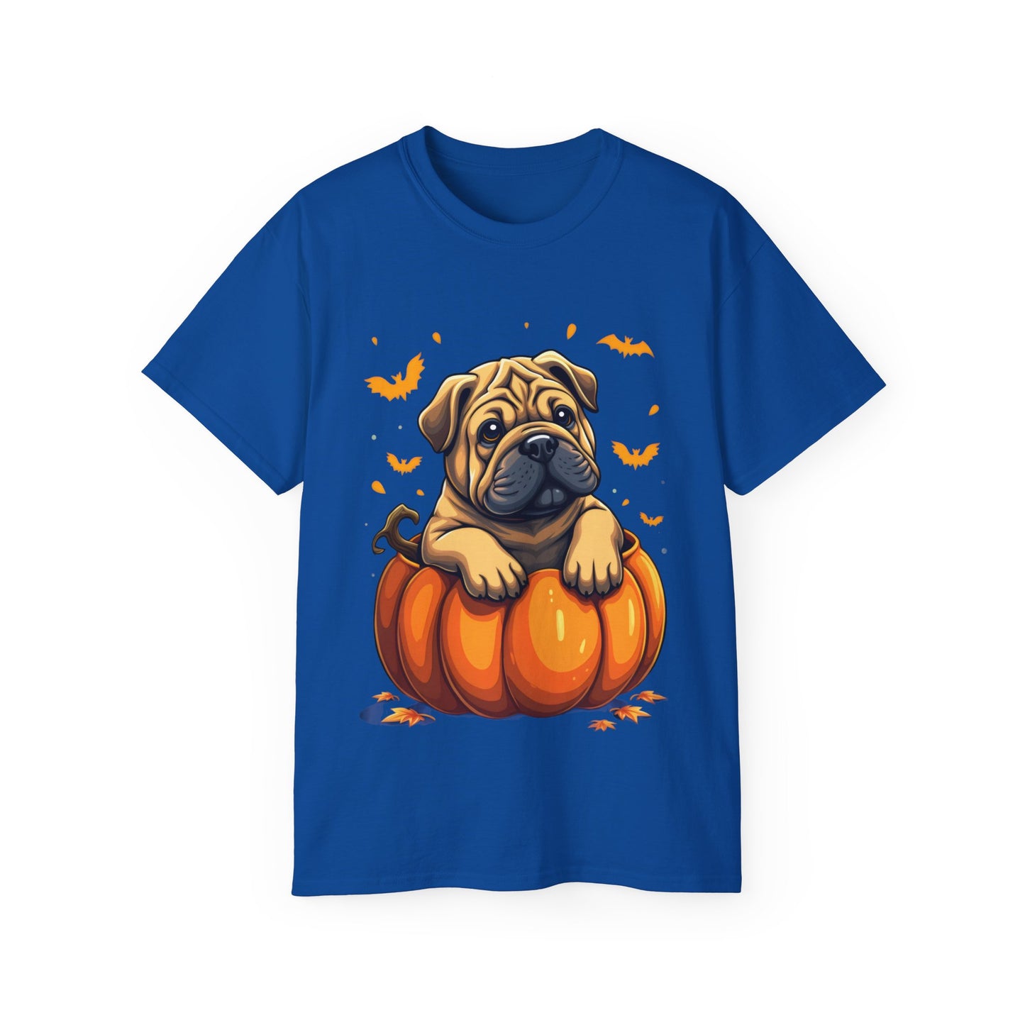 Cute Dog Cartoon Shar Pei Halloween Trick or Treat Unisex Organic T-Shirt