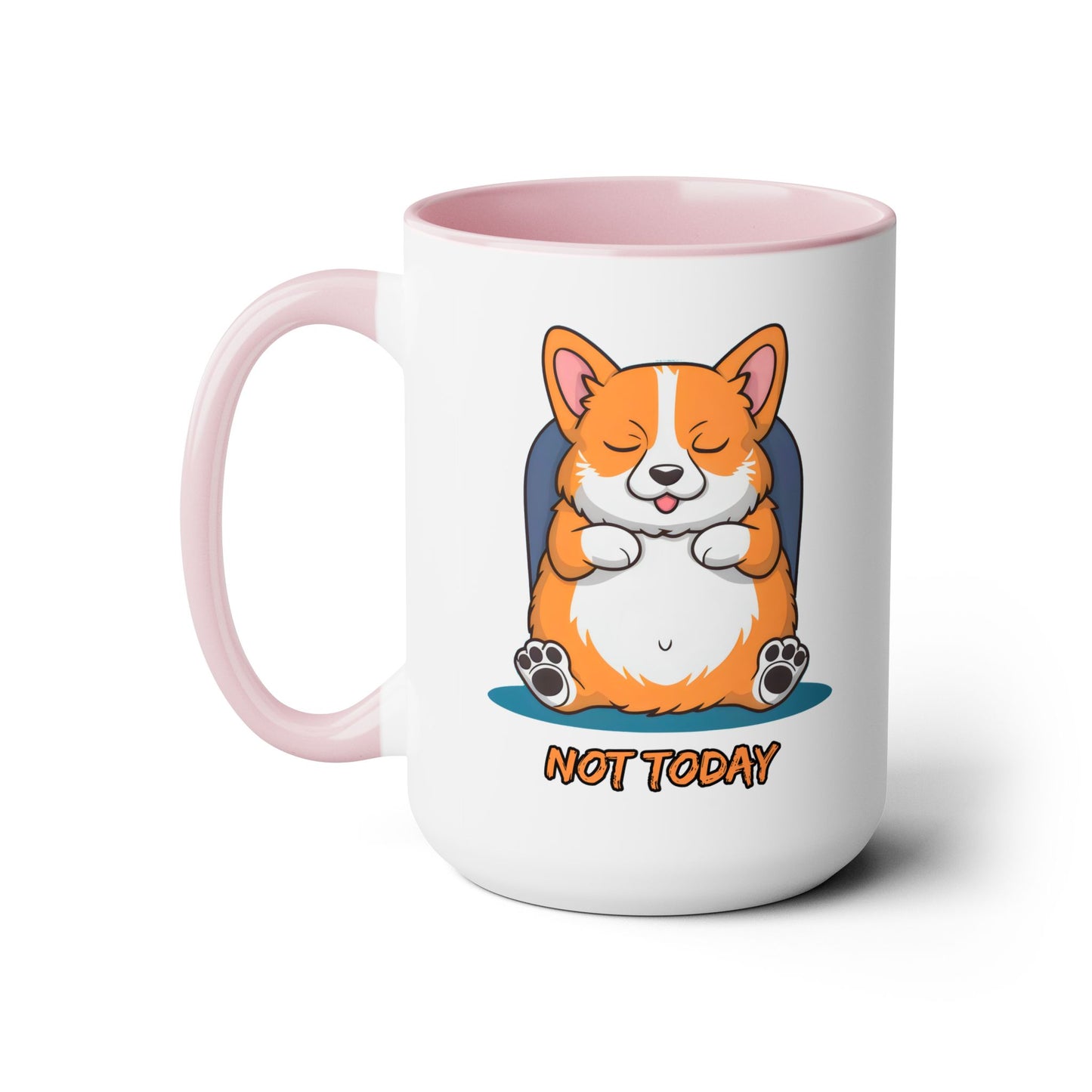 Cute Funny Dog Cartoon Corgi Not Today Meme Two-Tone Coffee Mugs, 15oz