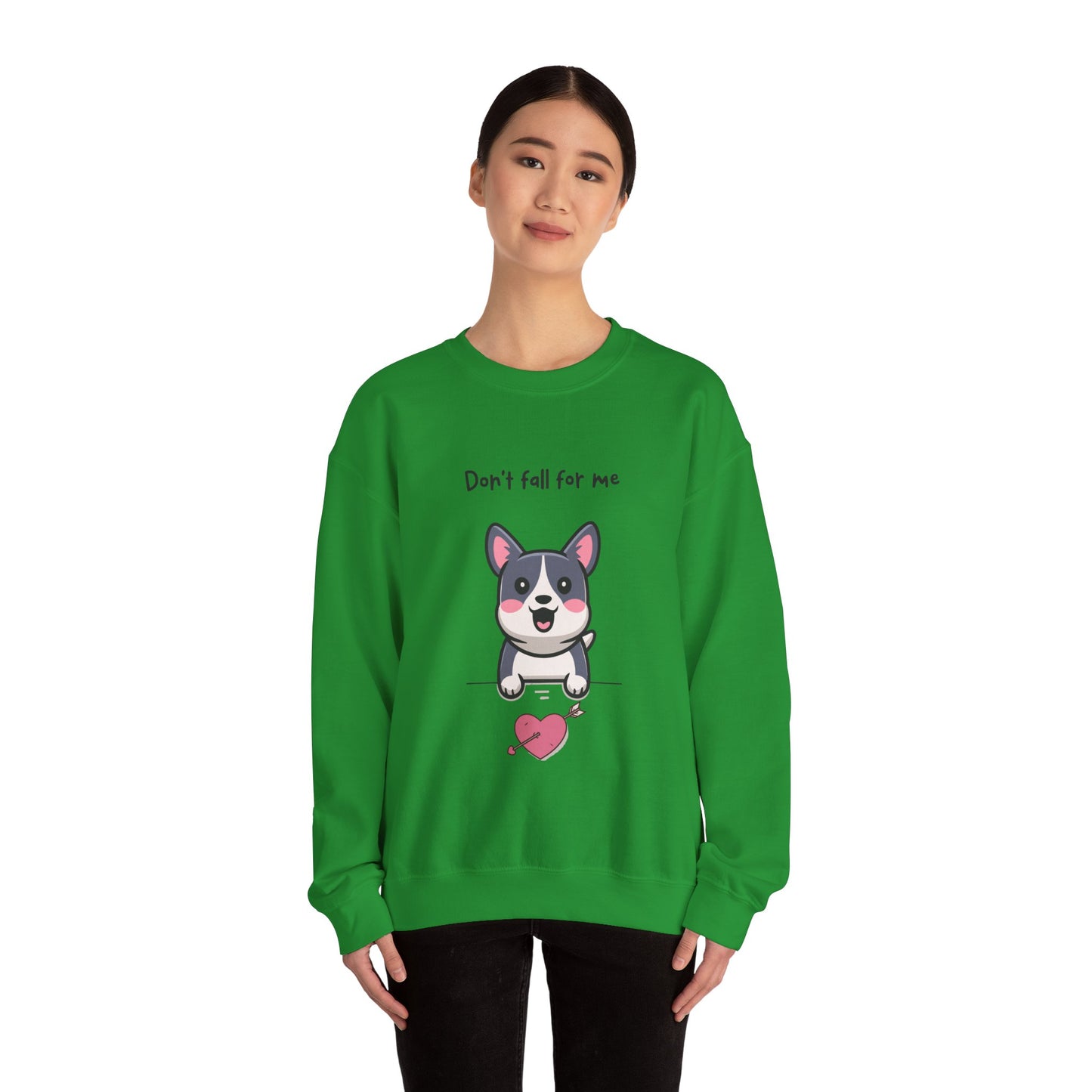 Cute Dog Cartoon Don't Fall for Me Valentine's Day Meme Crewneck Sweatshirt