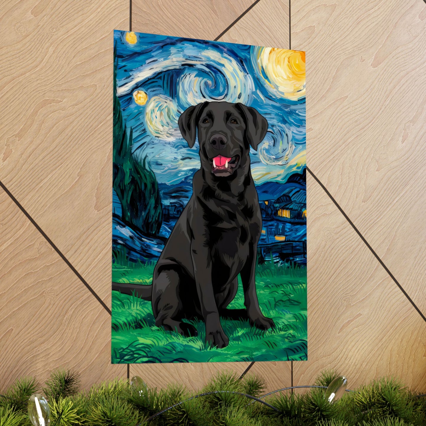 Cute Labrador Van Gogh Starry Night Matte Vertical Posters