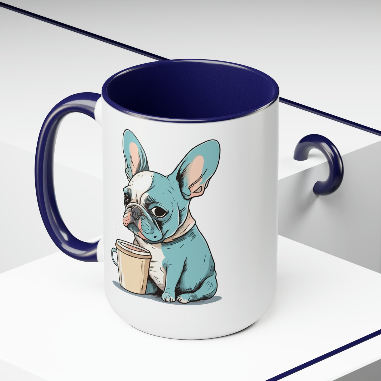 Cute Dog Drinking Coffee Meme Two-Tone Coffee Mugs, 15oz