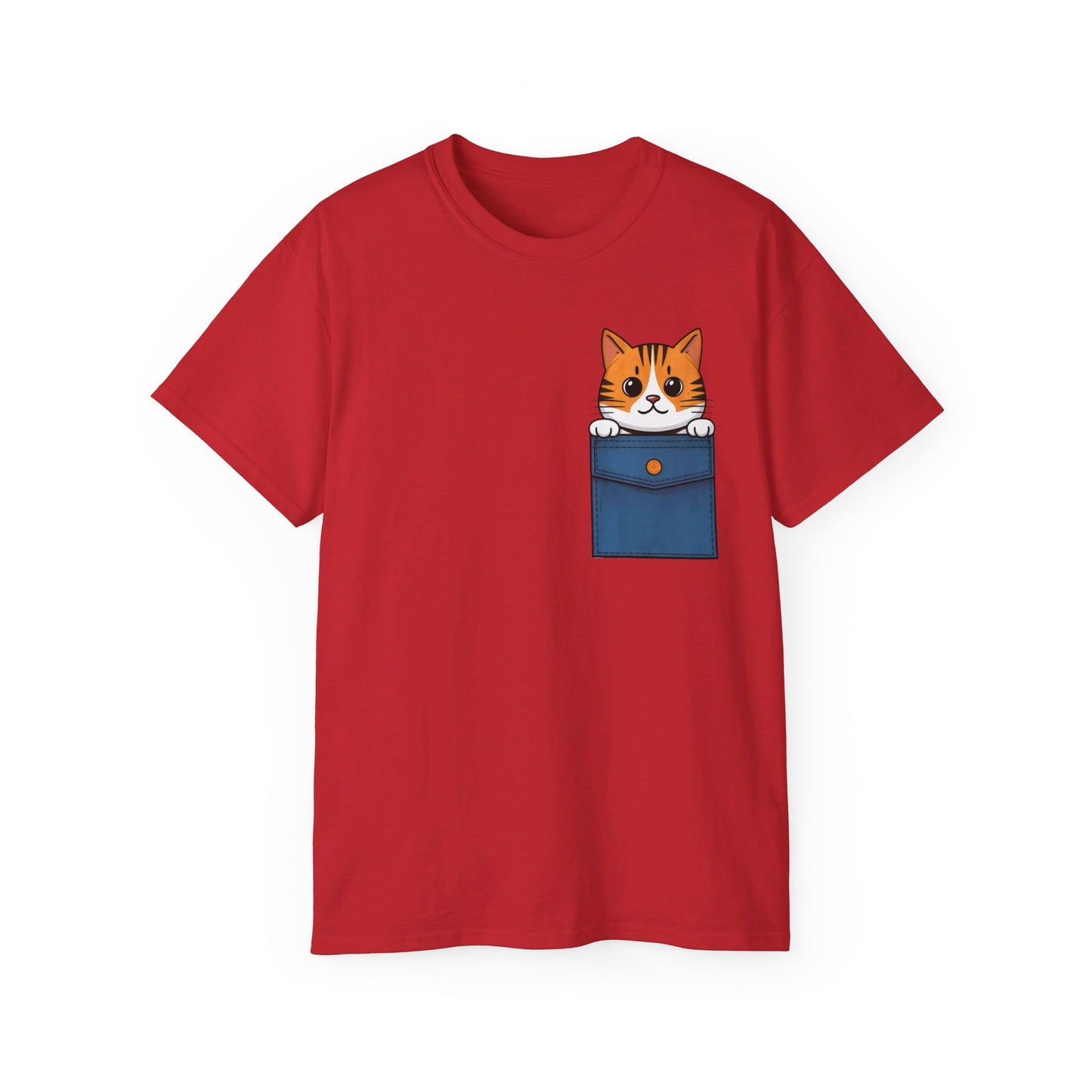 Cute Cartoon Cat in Pocket Unisex Organic T-Shirt