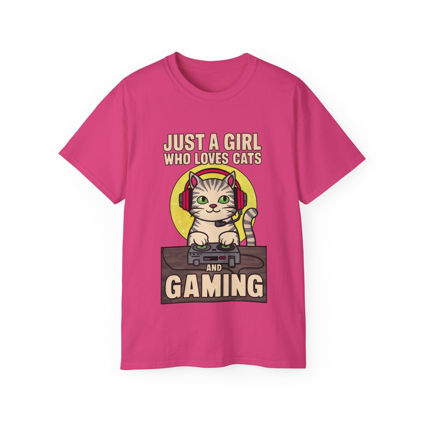 Cute Cartoon Just a Girl Who Loves Cats and Gaming Meme Organic T-Shirt