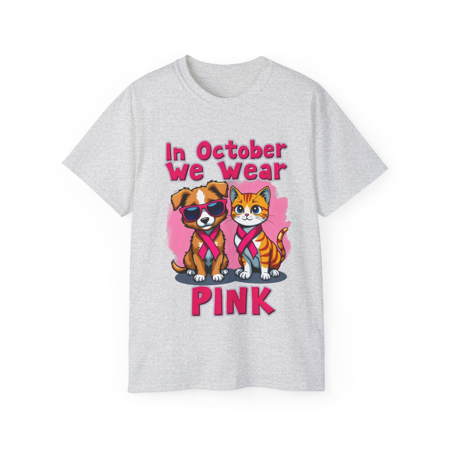 Cute Pet Cartoon In October We Wear Pink Unisex Organic T-Shirt