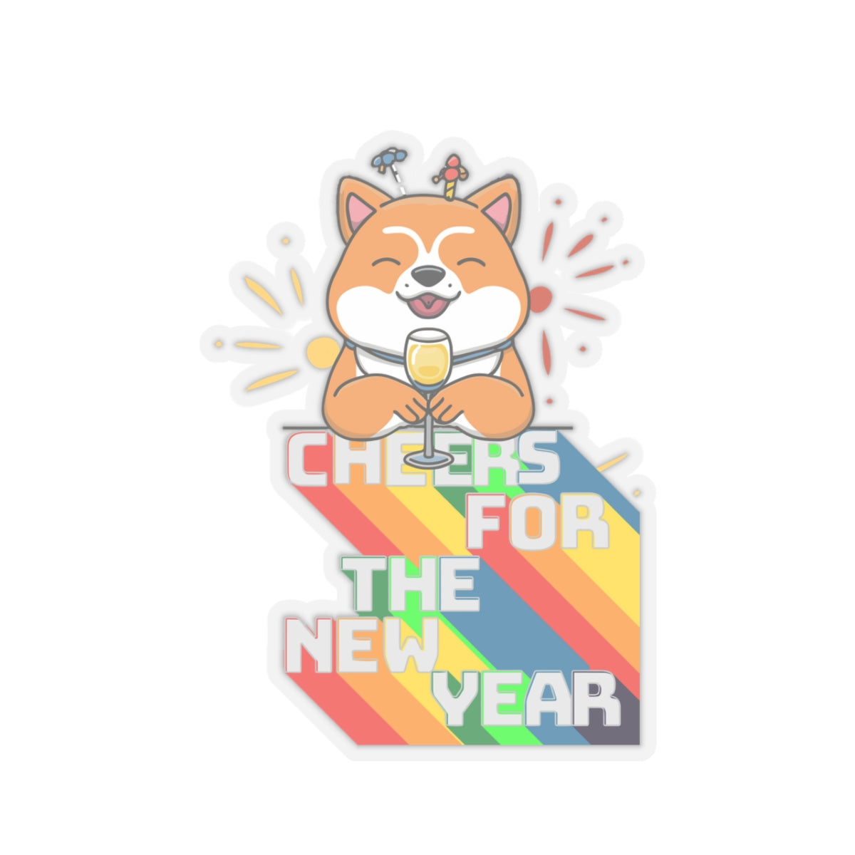 Cute Cartoon Shiba Cheers for the New Year Kiss-cut Stickers