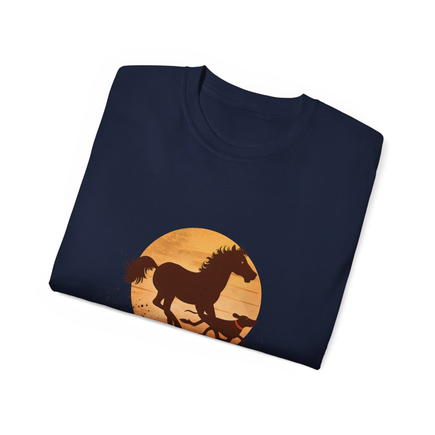 Cute Illustration Easily Distracted by Horses and Dogs Unisex Organic T-Shirt