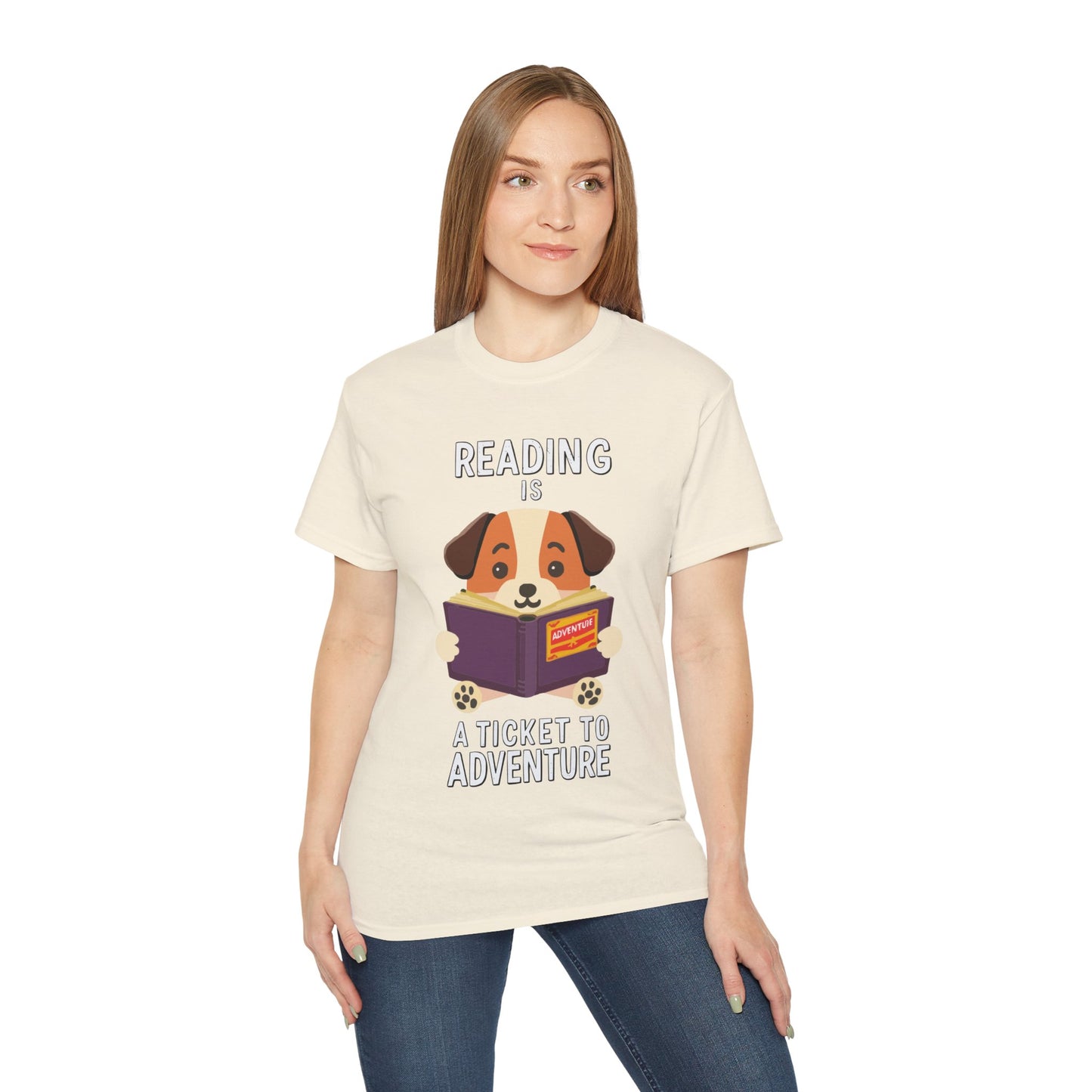 Cute Cartoon Reading is a Ticket to Adventure Unisex Organic T-Shirt