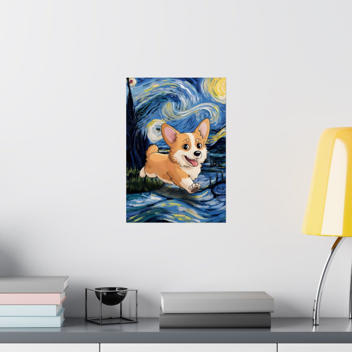 Cute Corgi Van Gogh Starry Night Matte Vertical Posters