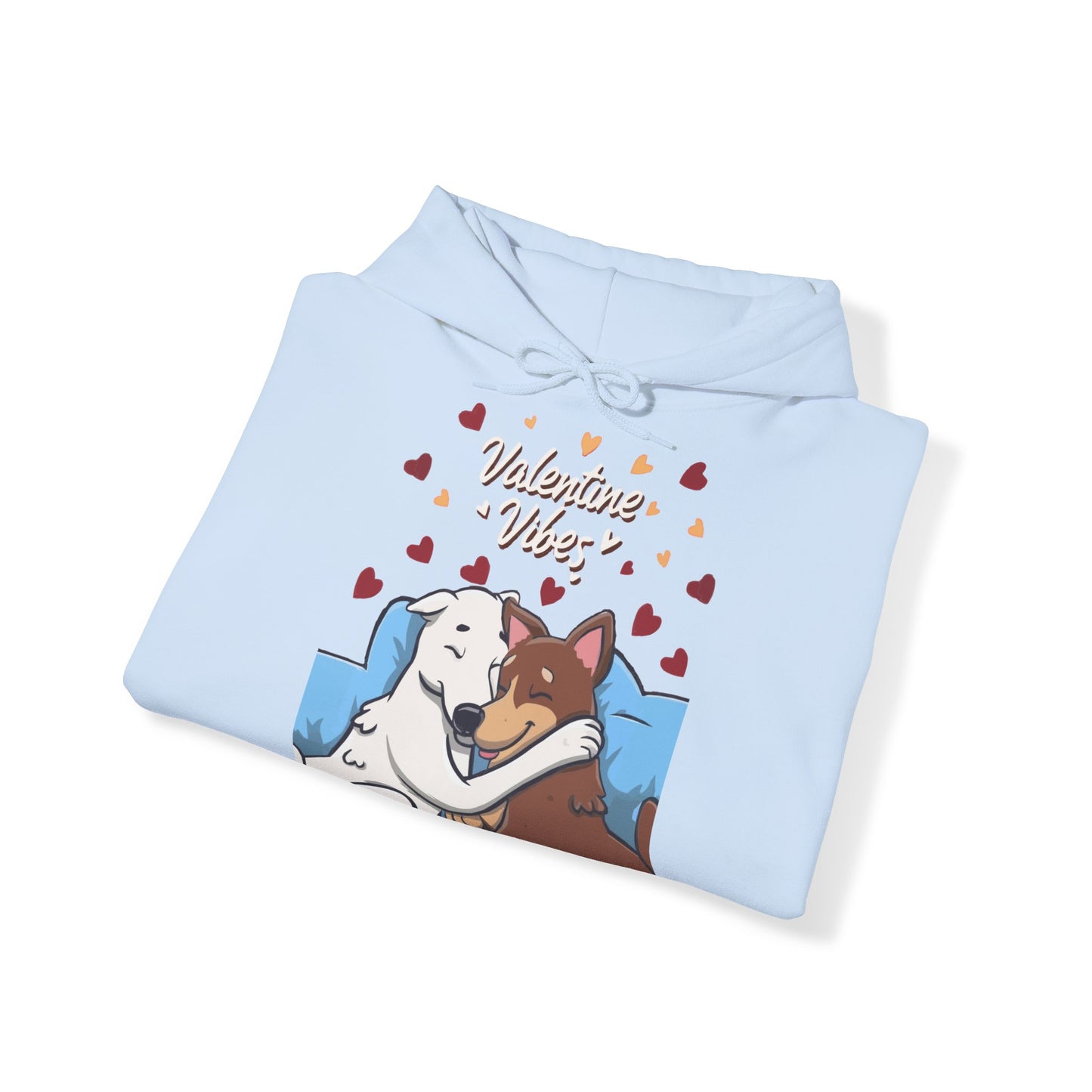 Cute Dog Cartoon Valentine Vibes Unisex Hooded Sweatshirt