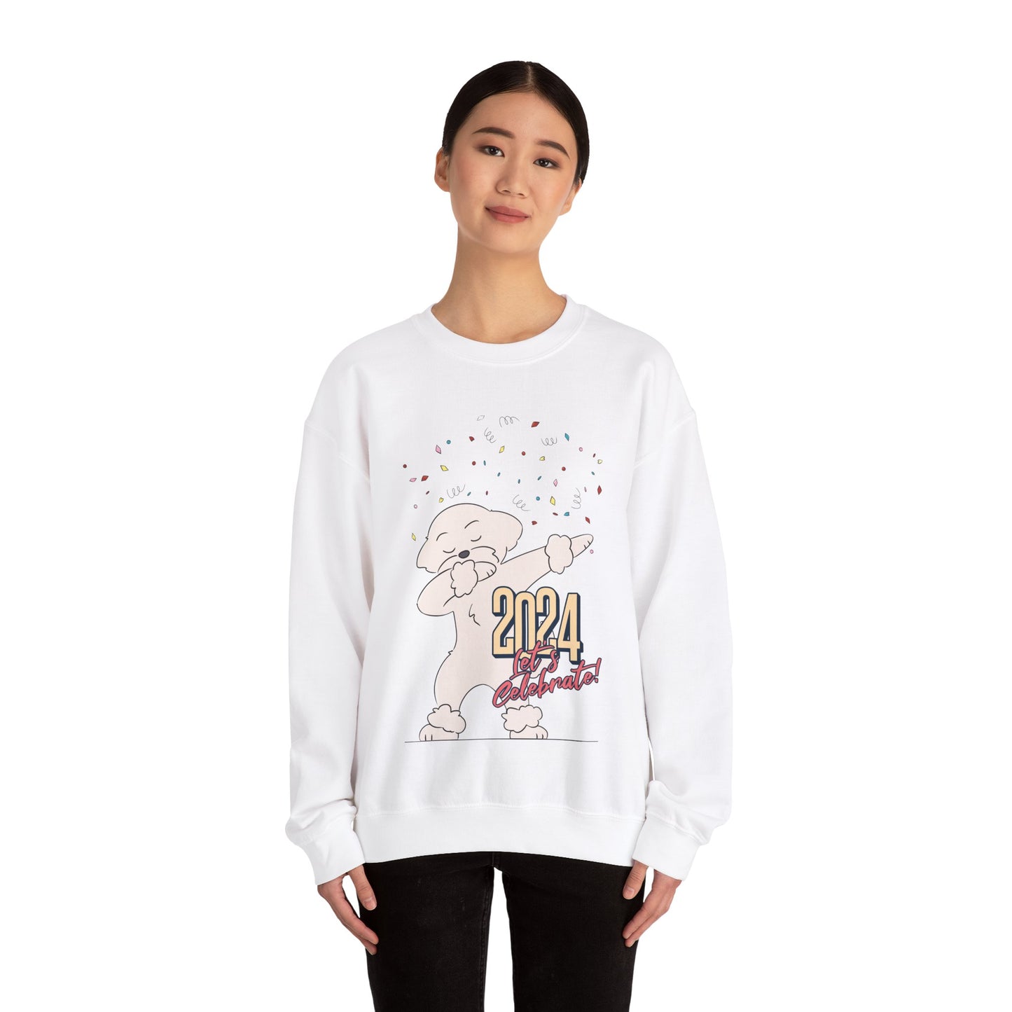 Cheeky Bichon Cute Let's Celebrate 2024 Unisex Crewneck Sweatshirt