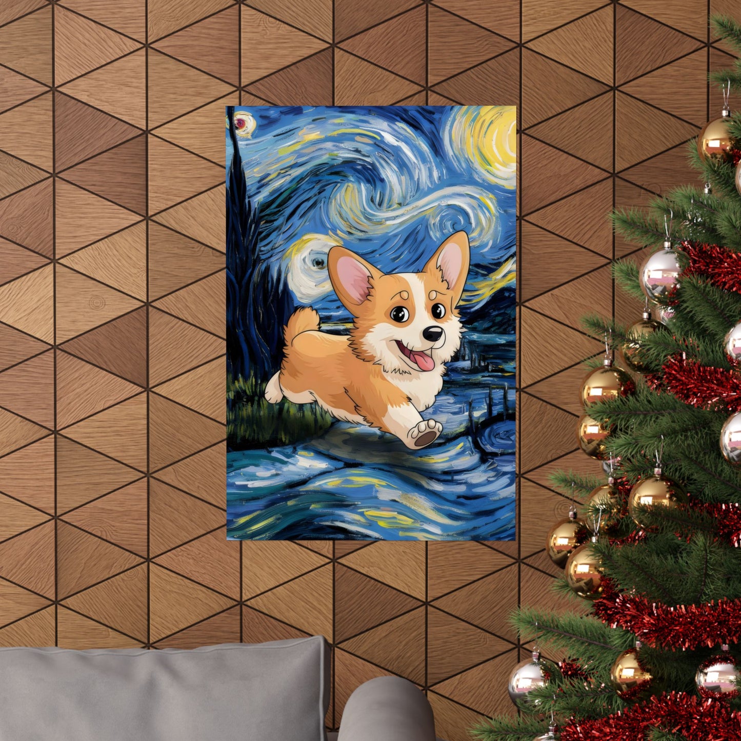 Cute Corgi Van Gogh Starry Night Matte Vertical Posters