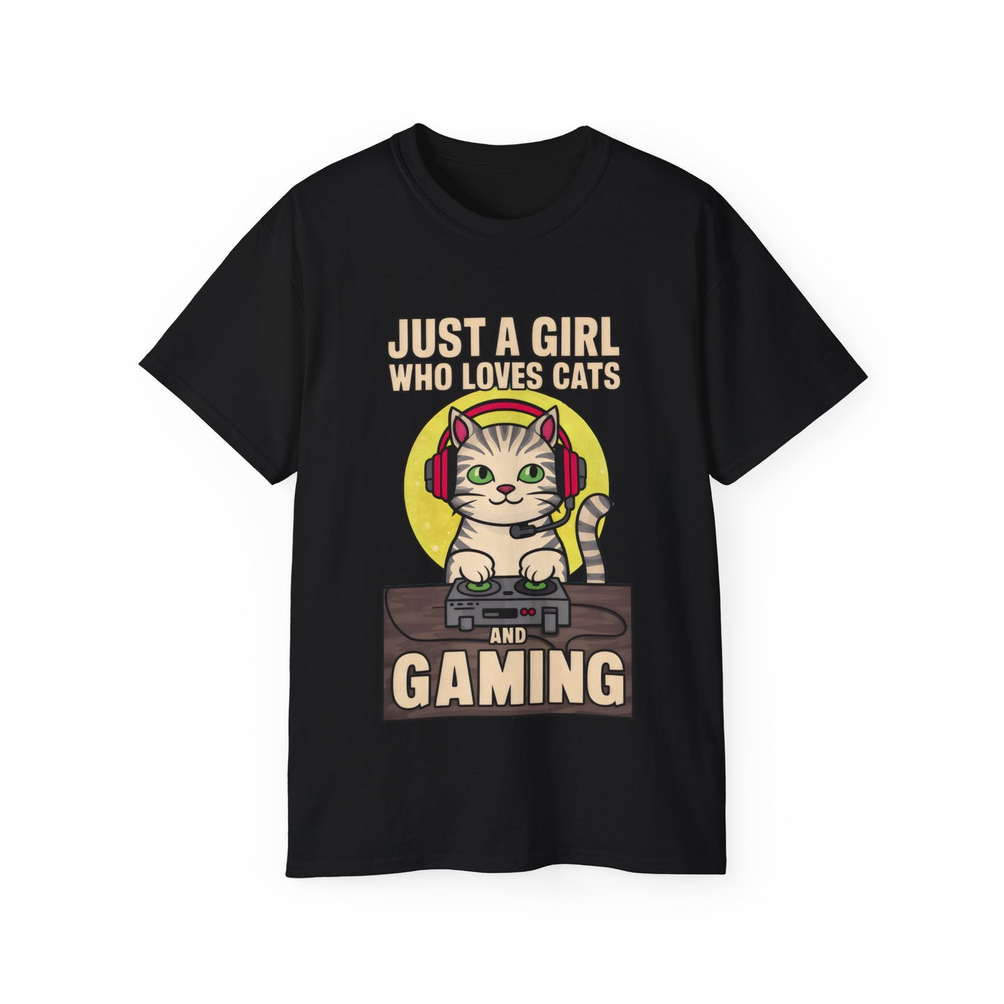 Cute Cartoon Just a Girl Who Loves Cats and Gaming Meme Organic T-Shirt