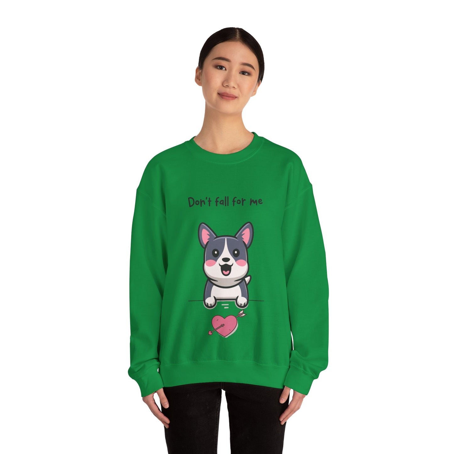 Cute Dog Cartoon Don't Fall for Me Valentine's Day Meme Crewneck Sweatshirt