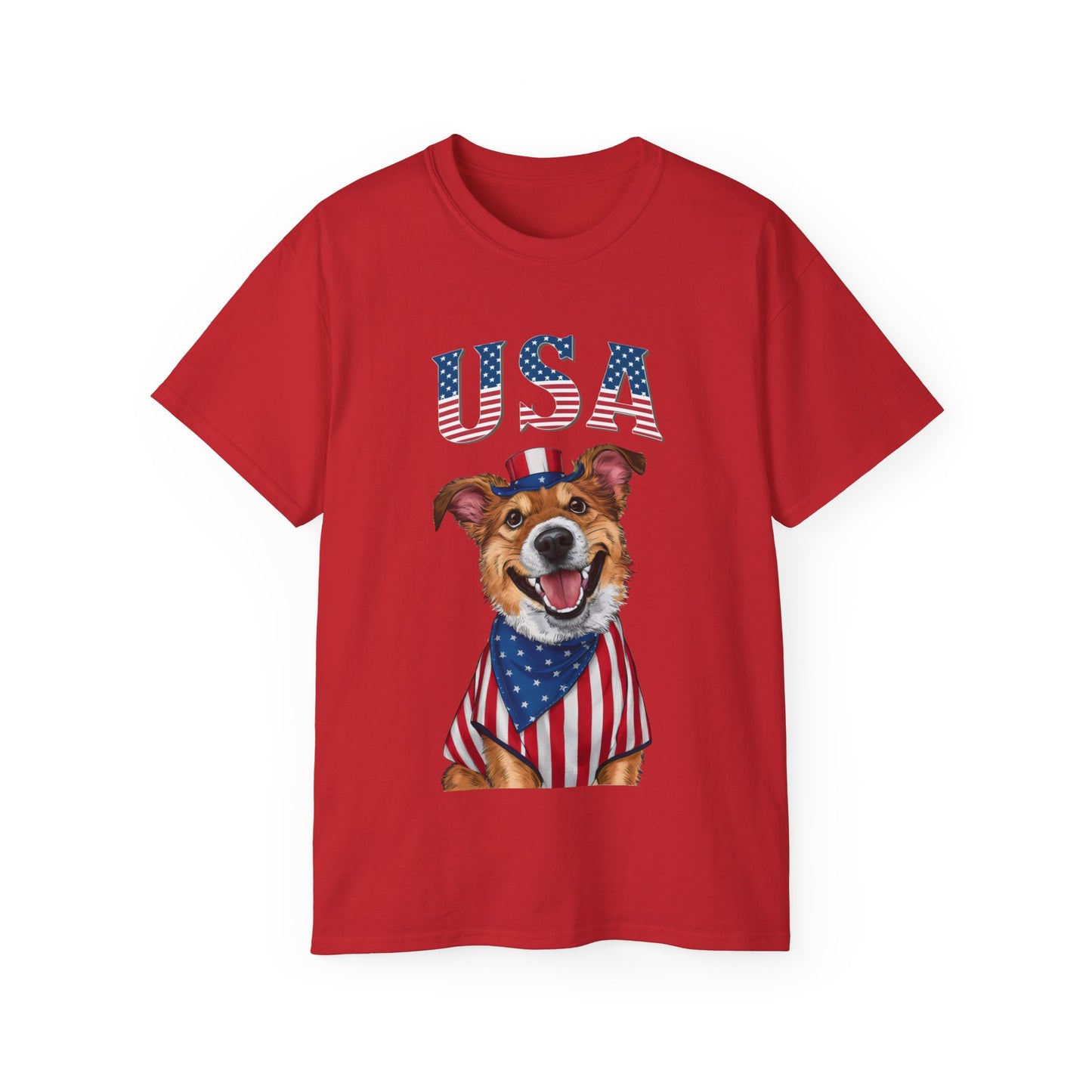 Cute Dog Cartoon US Independence Day Unisex Organic T-Shirt