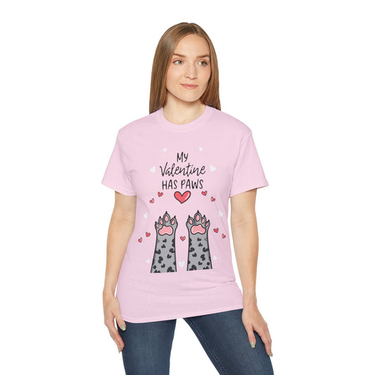Cute Funny My Valentine Has Paws Unisex Organic T-Shirt