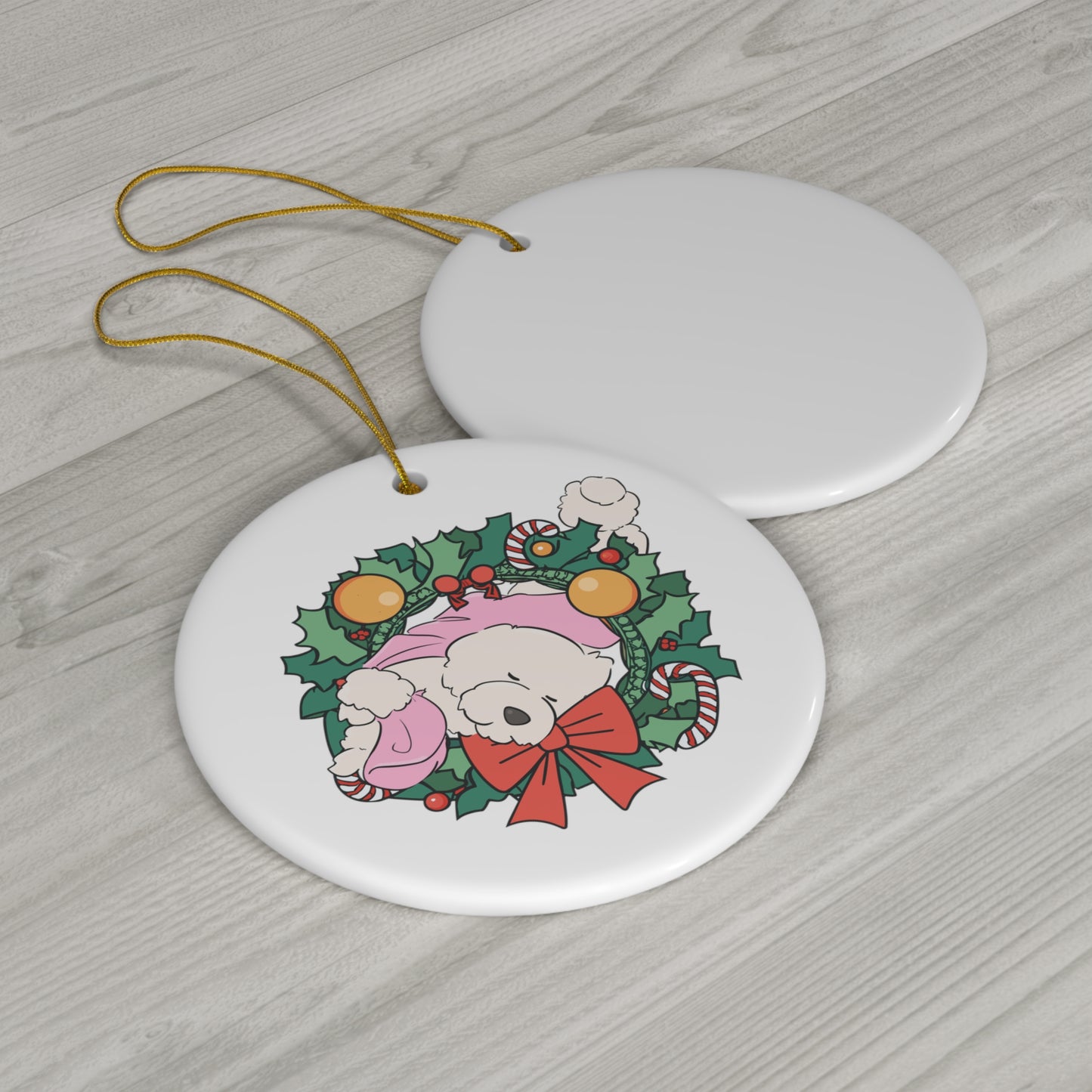 Cheeky Bichon Christmas Ceramic Ornament, 4 Shapes