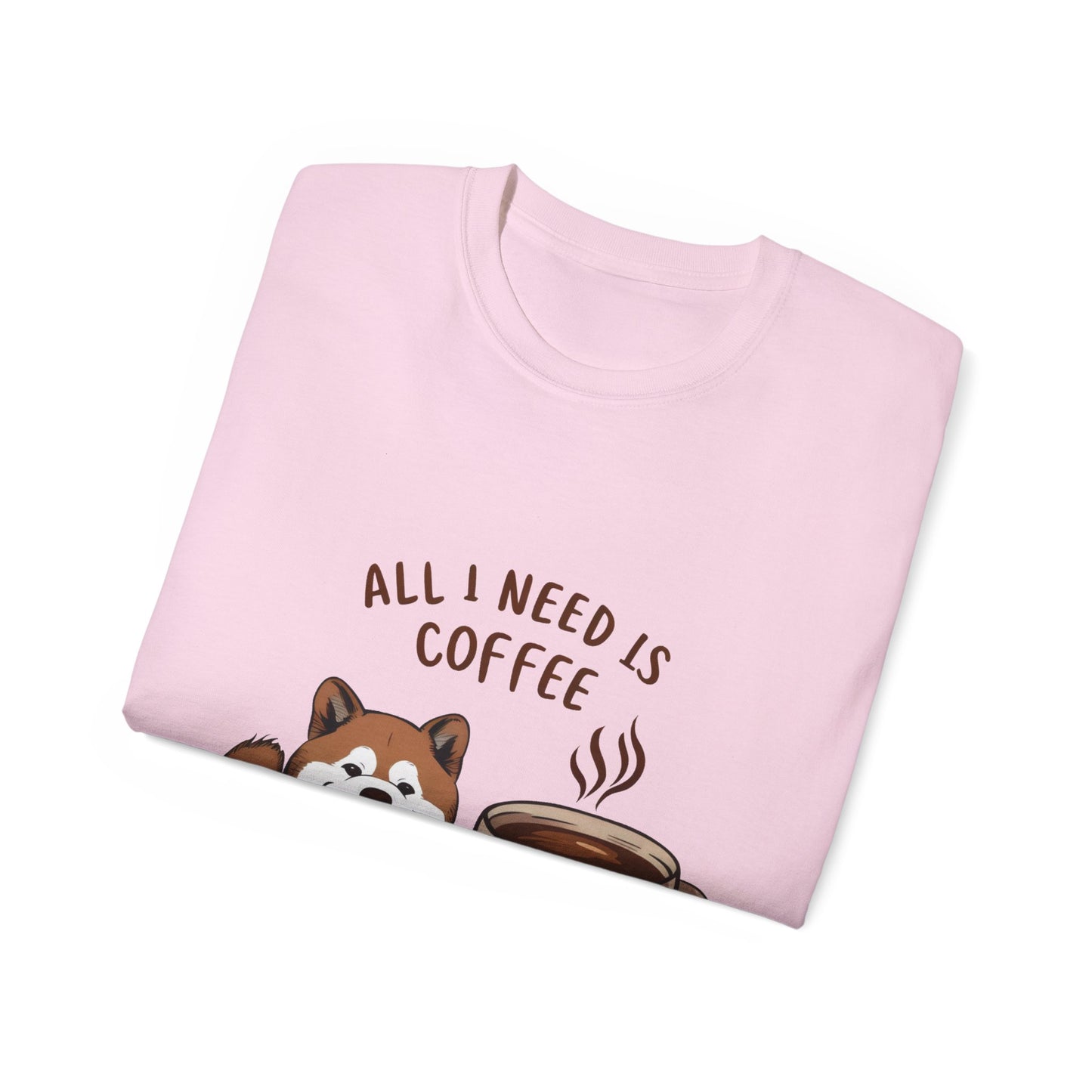 Cute Funny Cartoon All I Need is Coffee and My Akita Unisex Organic T-Shirt