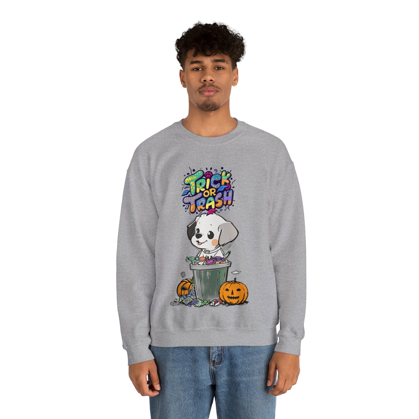 Cute Funny Trick or Trash Dog Unisex Crewneck Sweatshirt