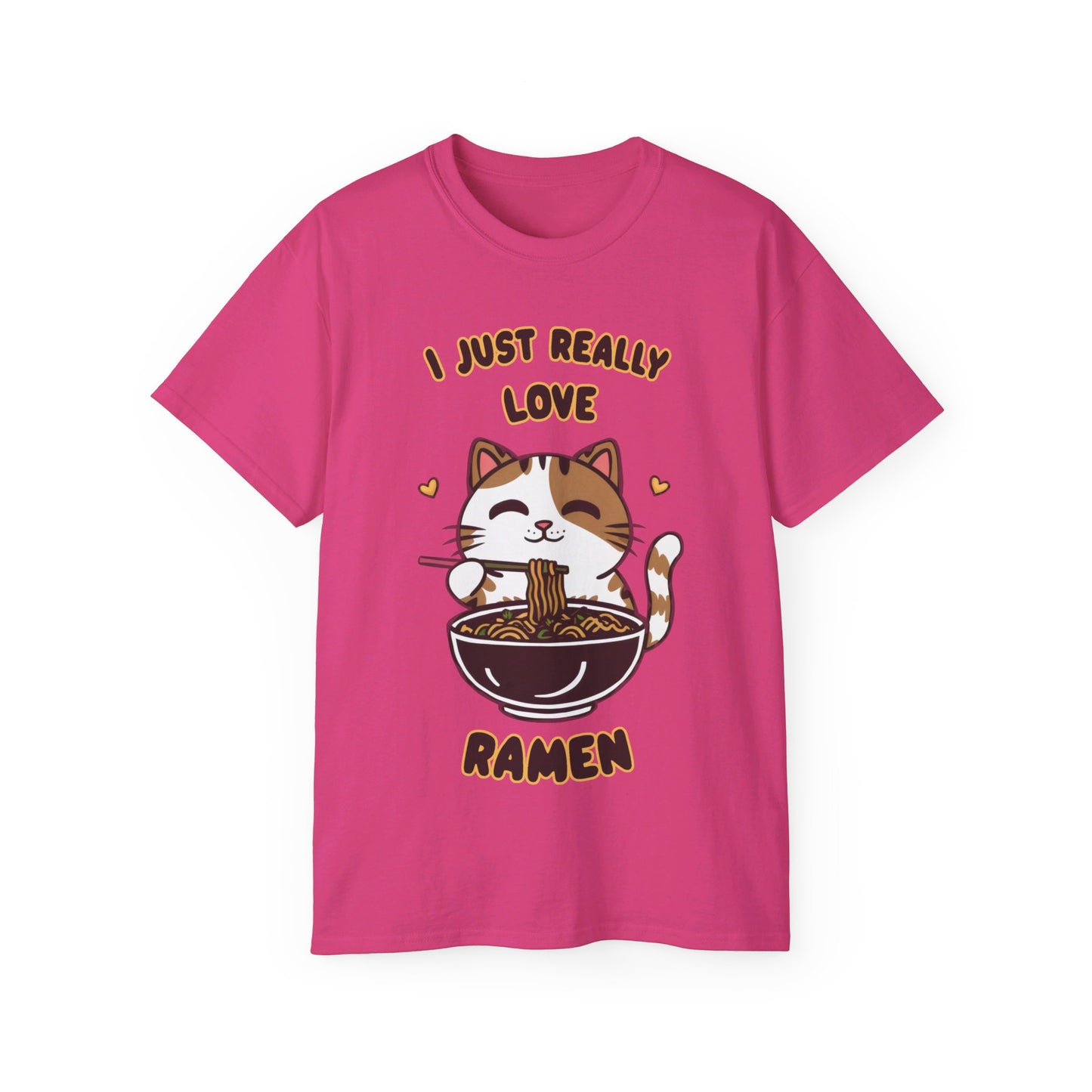 Cute Cat Cartoon I Just Really Love Ramen Unisex Organic T-Shirt