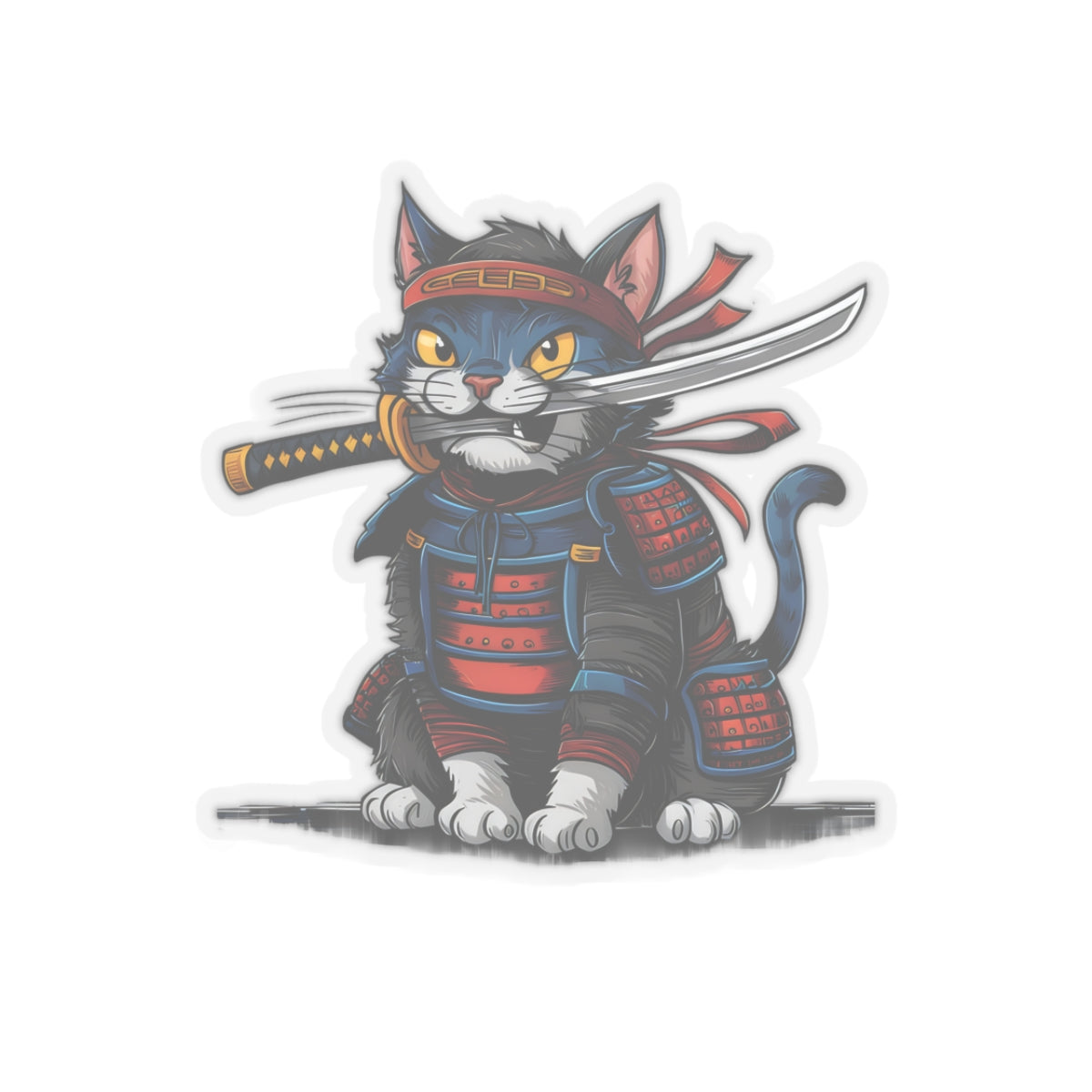 Cute Cartoon Samurai Ninja Cat Sticker