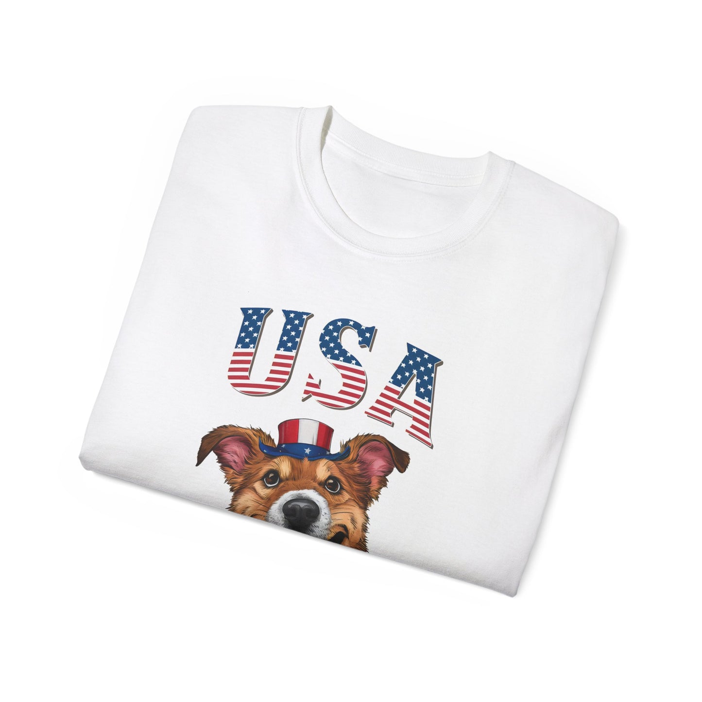 Cute Dog Cartoon US Independence Day Unisex Organic T-Shirt