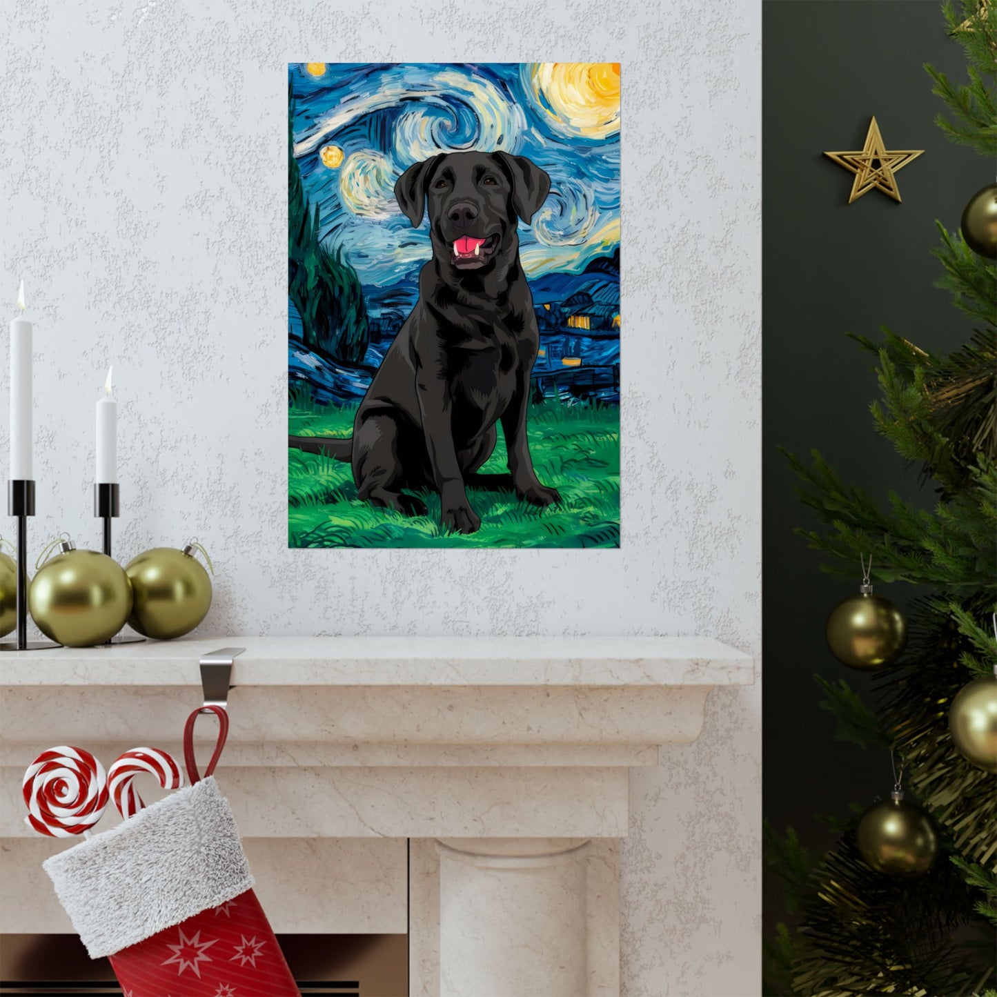 Cute Labrador Van Gogh Starry Night Matte Vertical Posters