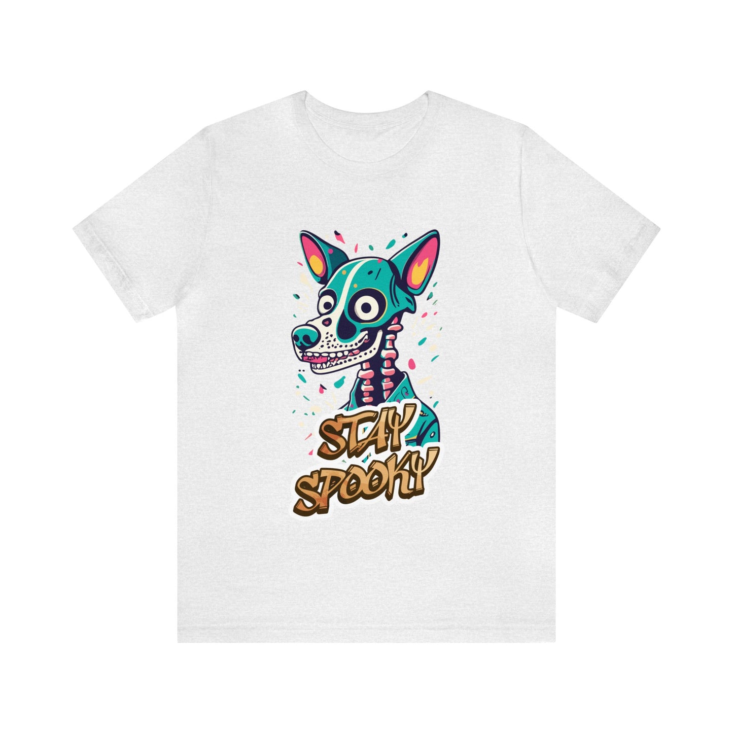 Cute Funny Stay Spooky Skeleton Dog Unisex Short Sleeve Tee