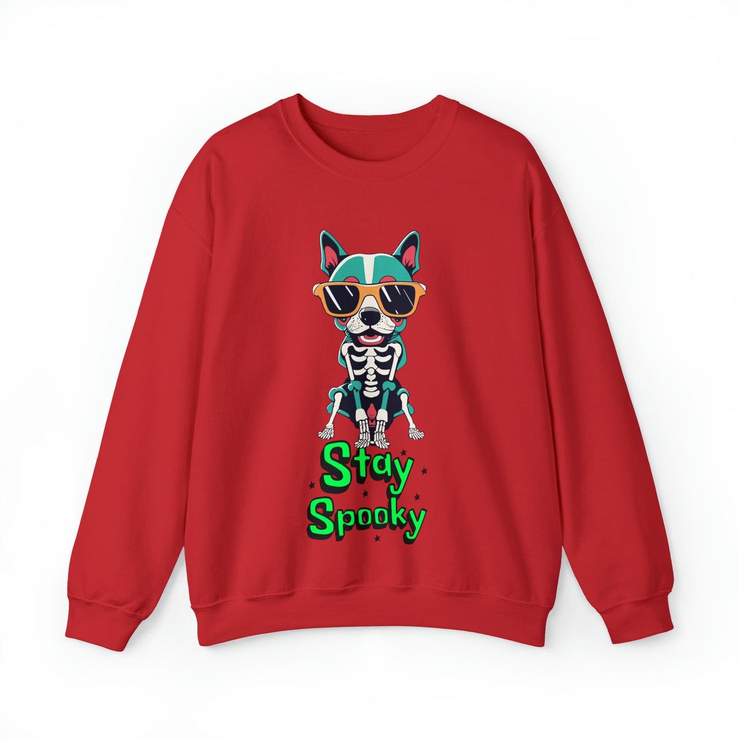 Cute Funny Stay Spooky Skeleton Dog Unisex Crewneck Sweatshirt