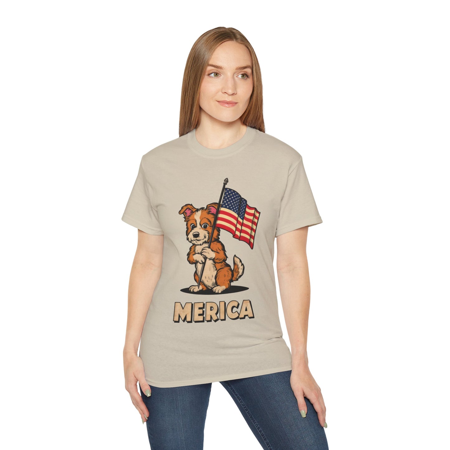 Cute Dog Cartoon Fourth of July Merica Organic T-Shirt