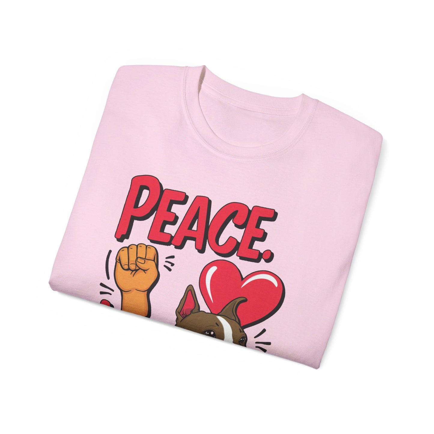 Cute Dog Cartoon Peace Love Pitties Unisex Organic T-Shirt