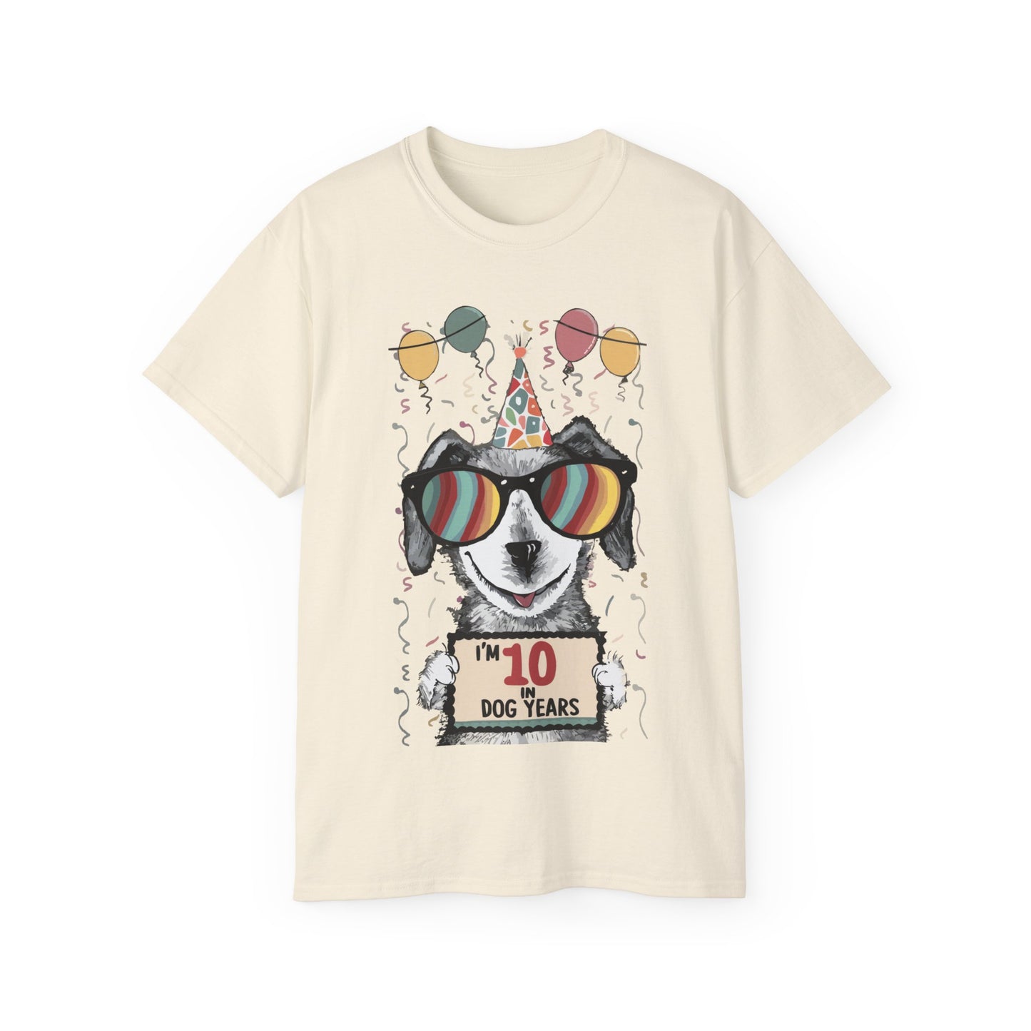 Cute Dog Cartoon I'm 10 in Dog Years Birthday Unisex Organic T-Shirt