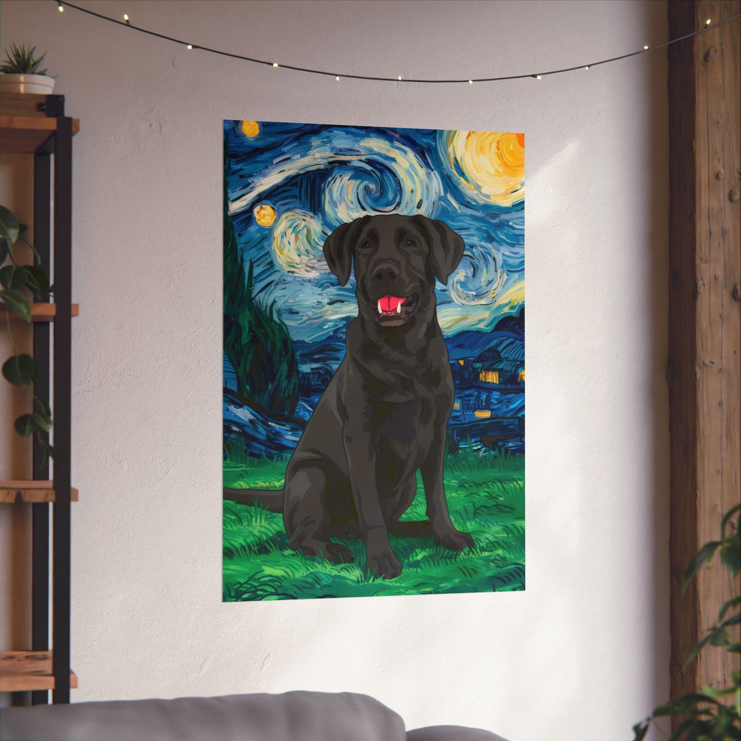 Cute Labrador Van Gogh Starry Night Matte Vertical Posters